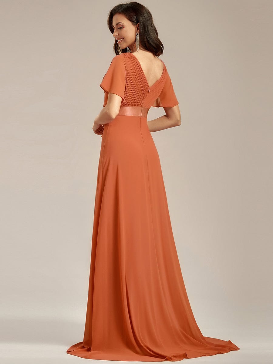 High Waist Short Sleeves Bridesmaid Dress #color_Brandied Melon