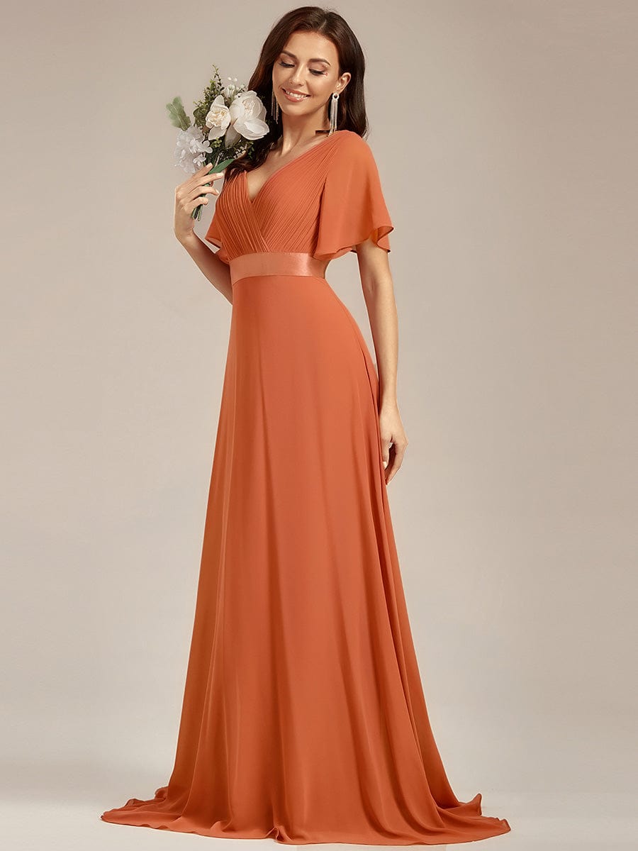 High Waist Short Sleeves Bridesmaid Dress #color_Brandied Melon