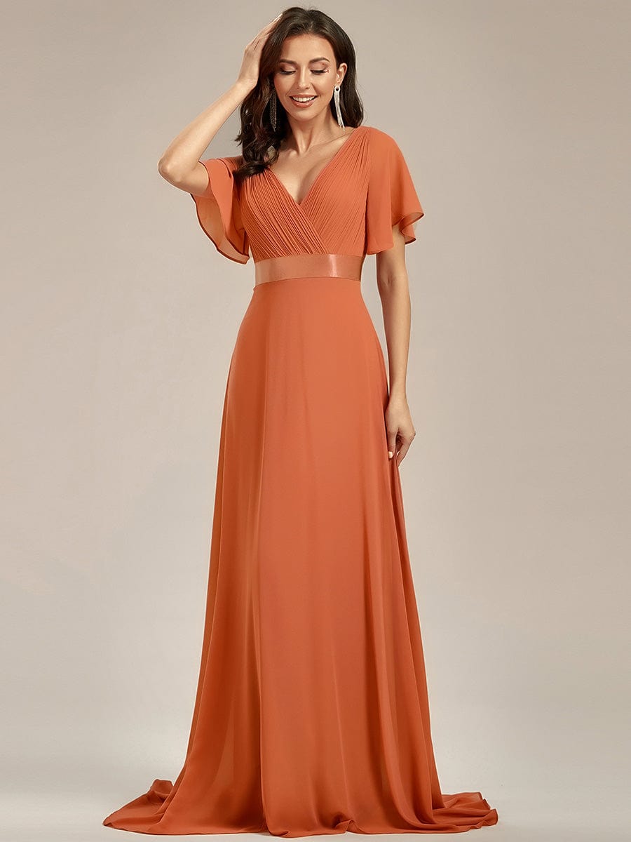 High Waist Short Sleeves Bridesmaid Dress #color_Brandied Melon