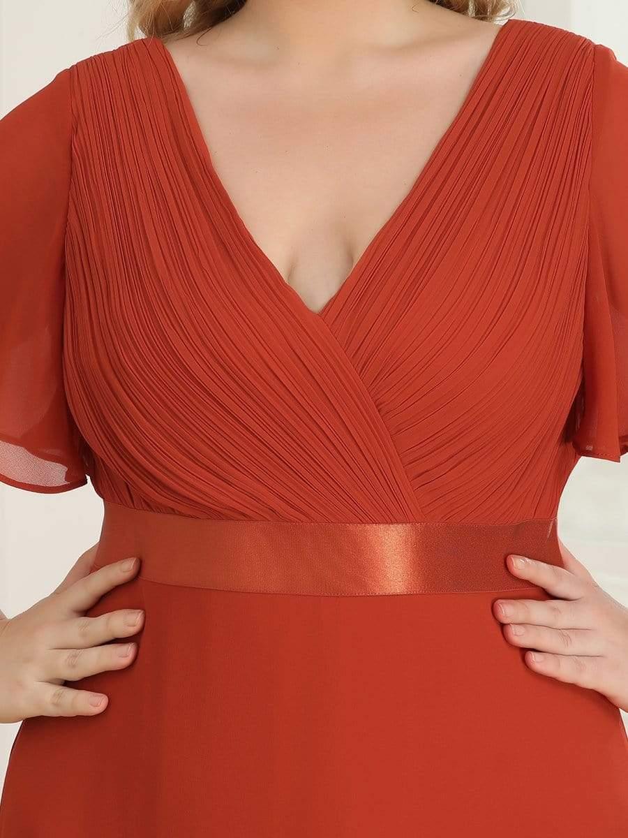 Plus Size Long Empire Waist Bridesmaid Dress with Short Flutter Sleeves #color_Burnt Orange