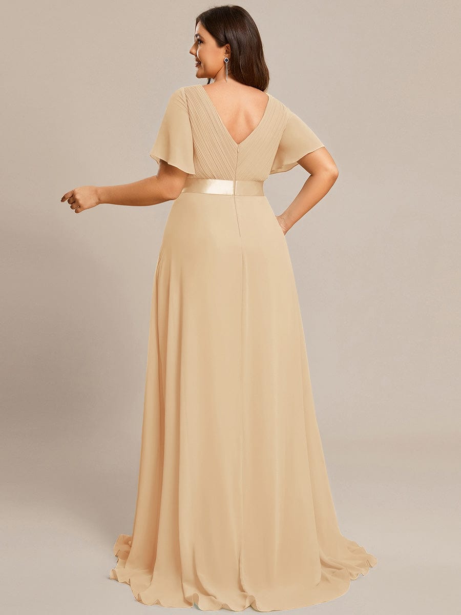 High Waist Short Sleeves Bridesmaid Dress #color_Champagne