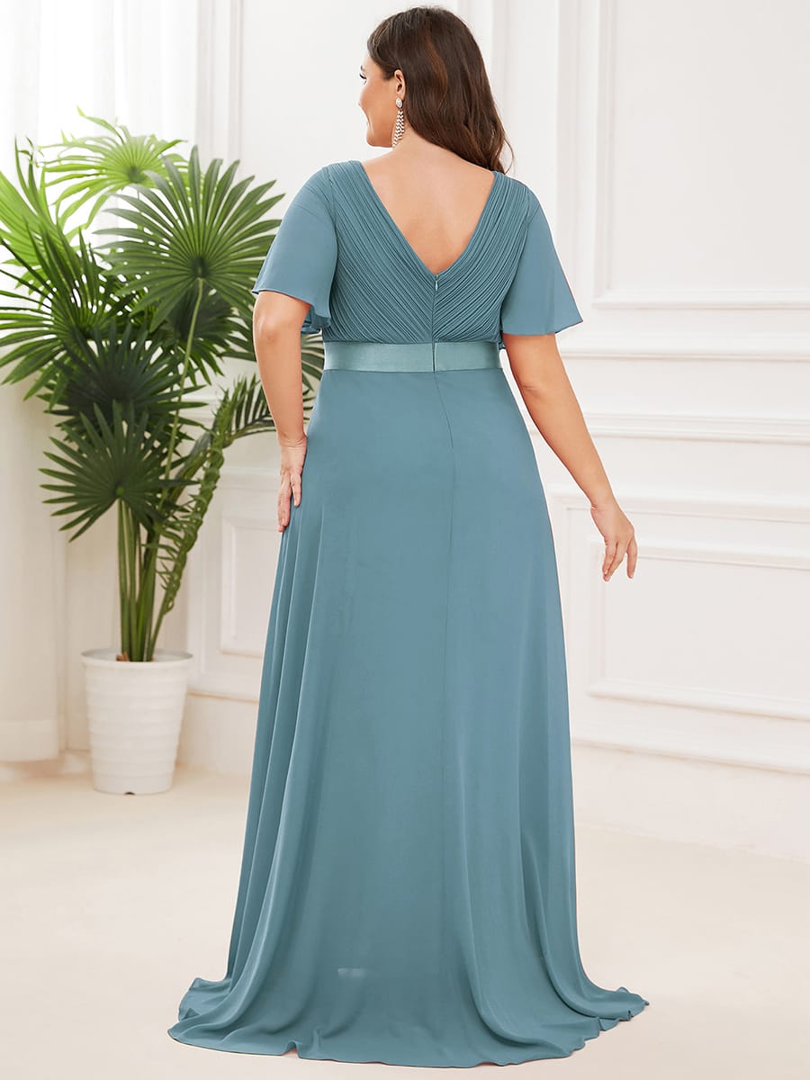High Waist Maxi Chiffon Bridesmaid Dress with Short Sleeves #color_Light Teal