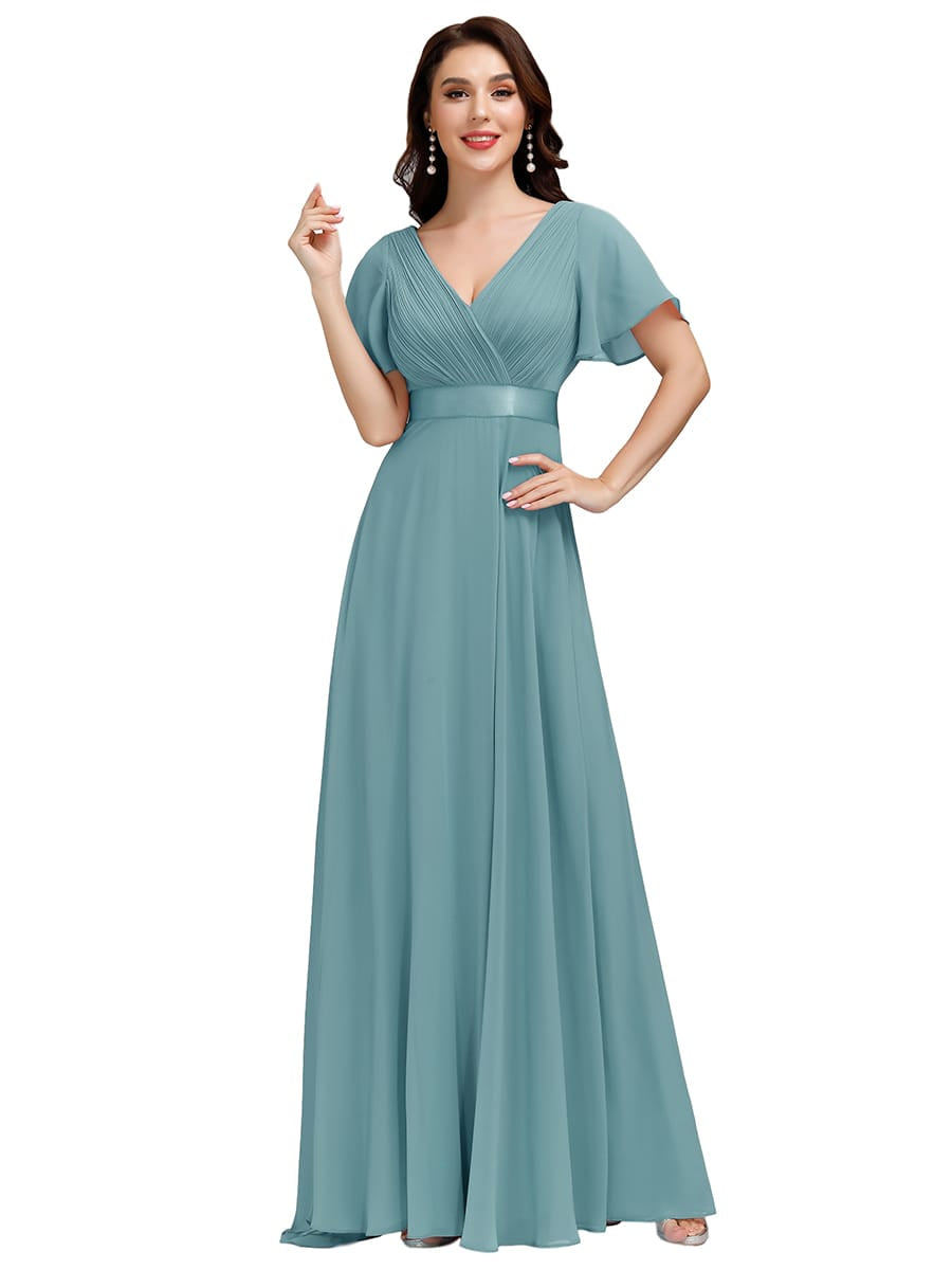 High Waist Short Sleeves Bridesmaid Dress #color_Light Teal