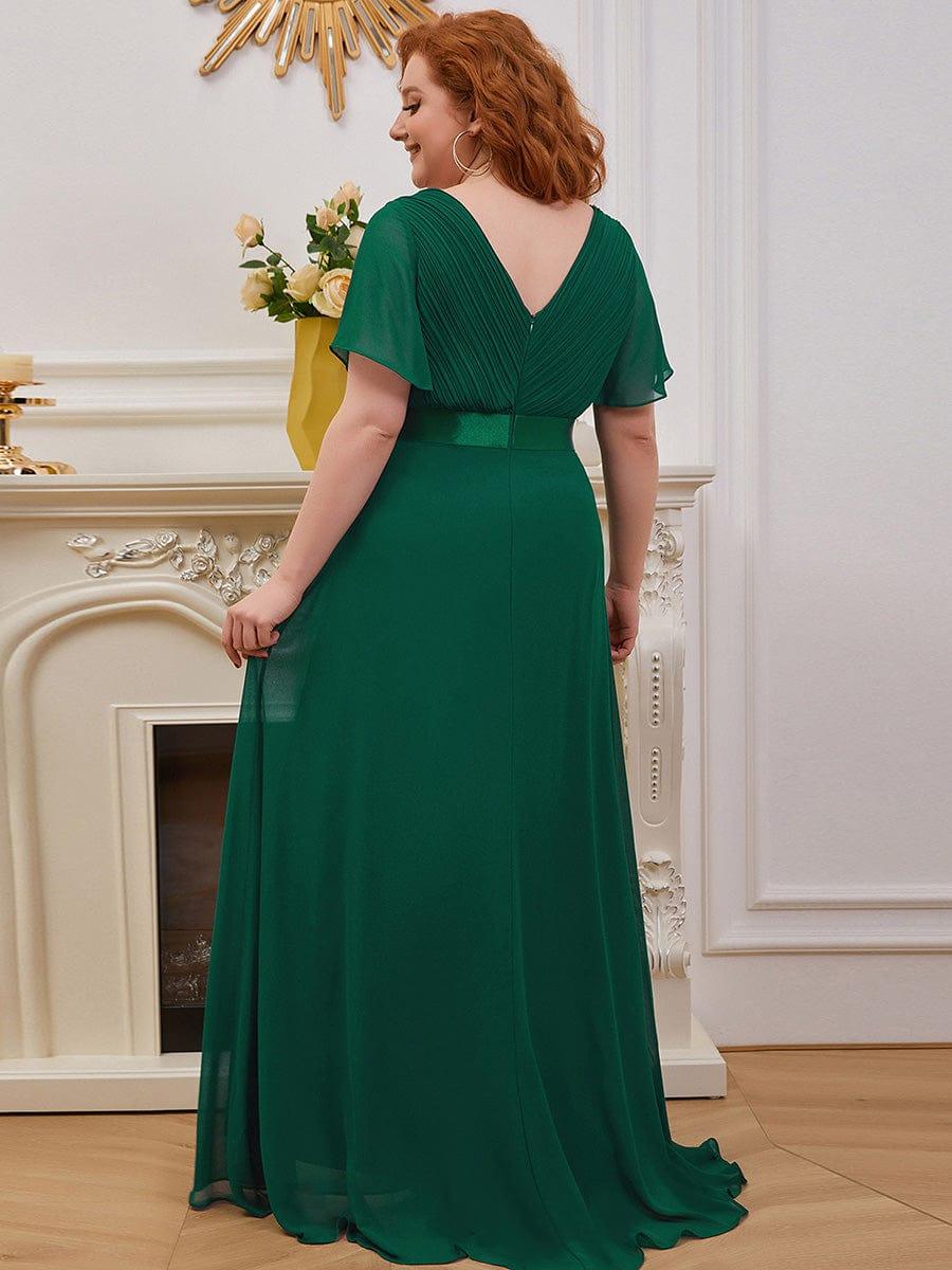 Empire Waist Floor Length Bridesmaid Dress with Short Flutter Sleeves #color_Dark Green