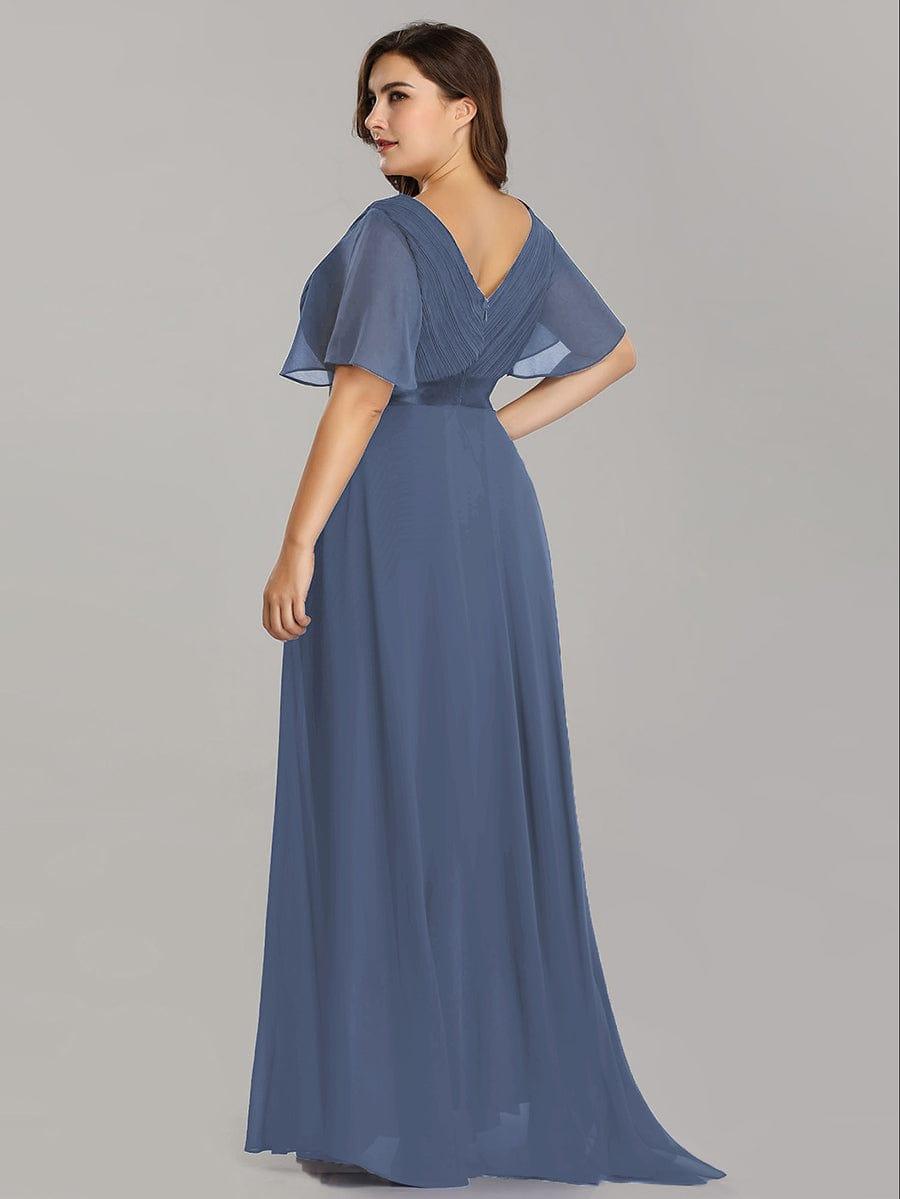 Empire Waist Floor Length Bridesmaid Dress with Short Flutter Sleeves #color_Dusty Blue