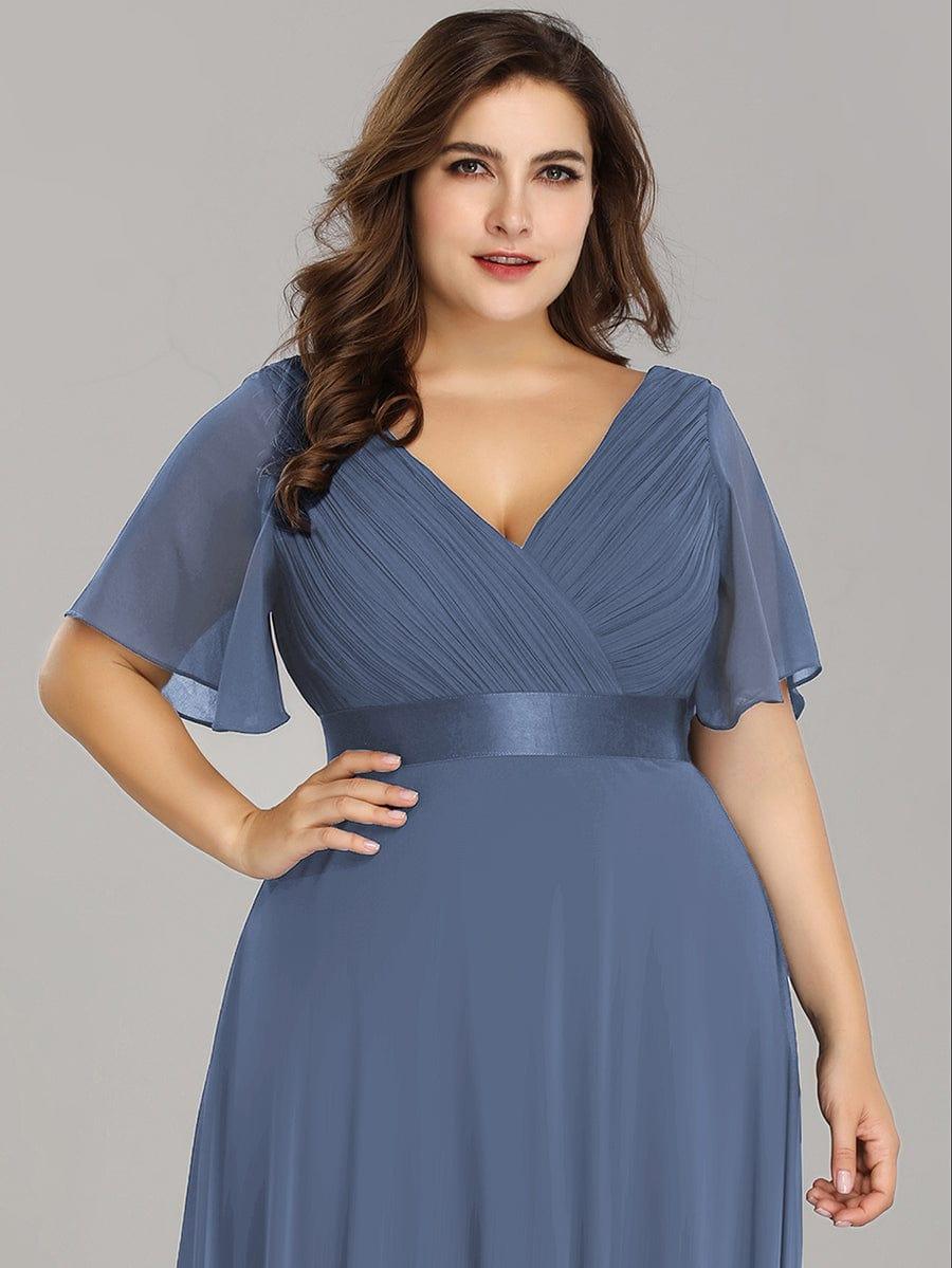 Empire Waist Floor Length Bridesmaid Dress with Short Flutter Sleeves #color_Dusty Blue