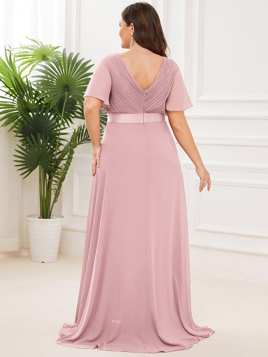Long Empire Waist Bridesmaid Dress with Short Flutter Sleeves #color_Dusty Rose
