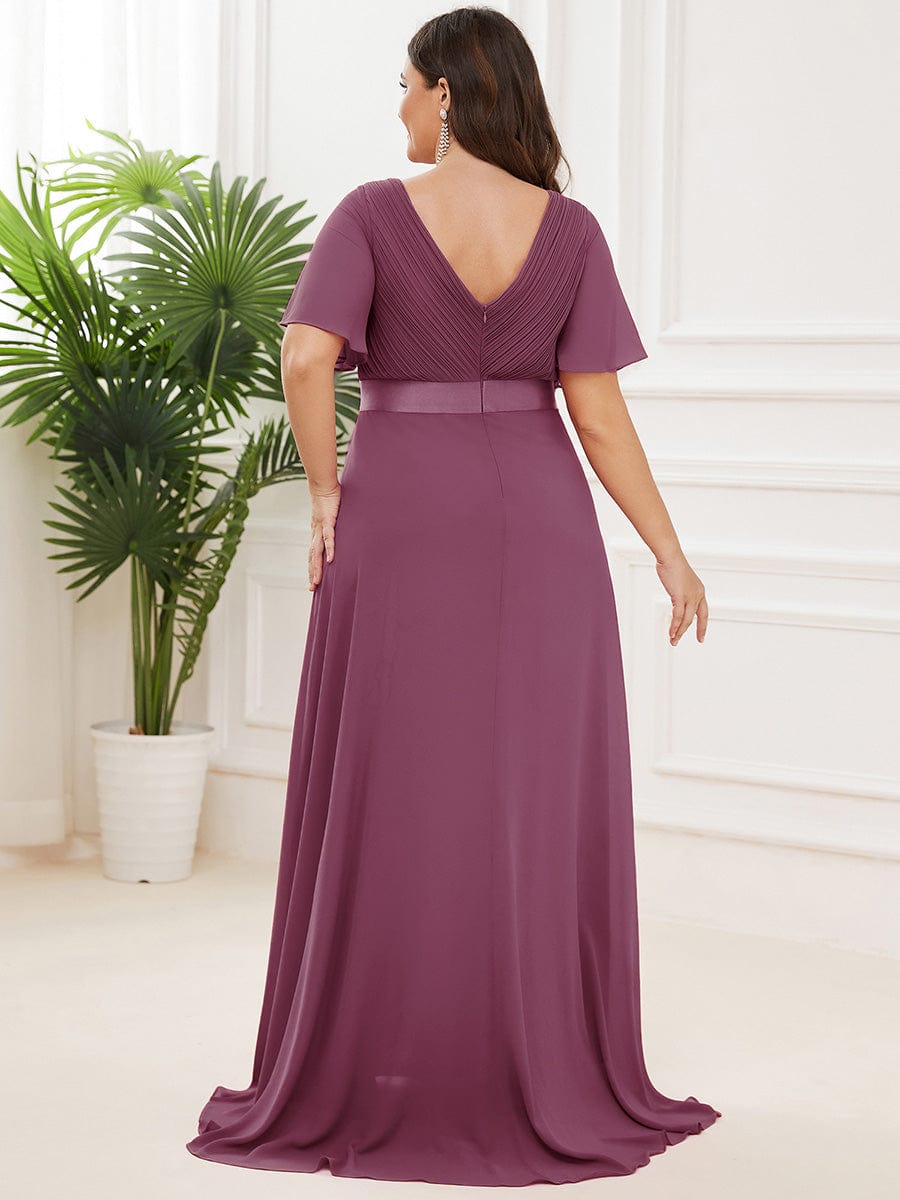 High Waist Short Sleeves Bridesmaid Dress #color_Damson