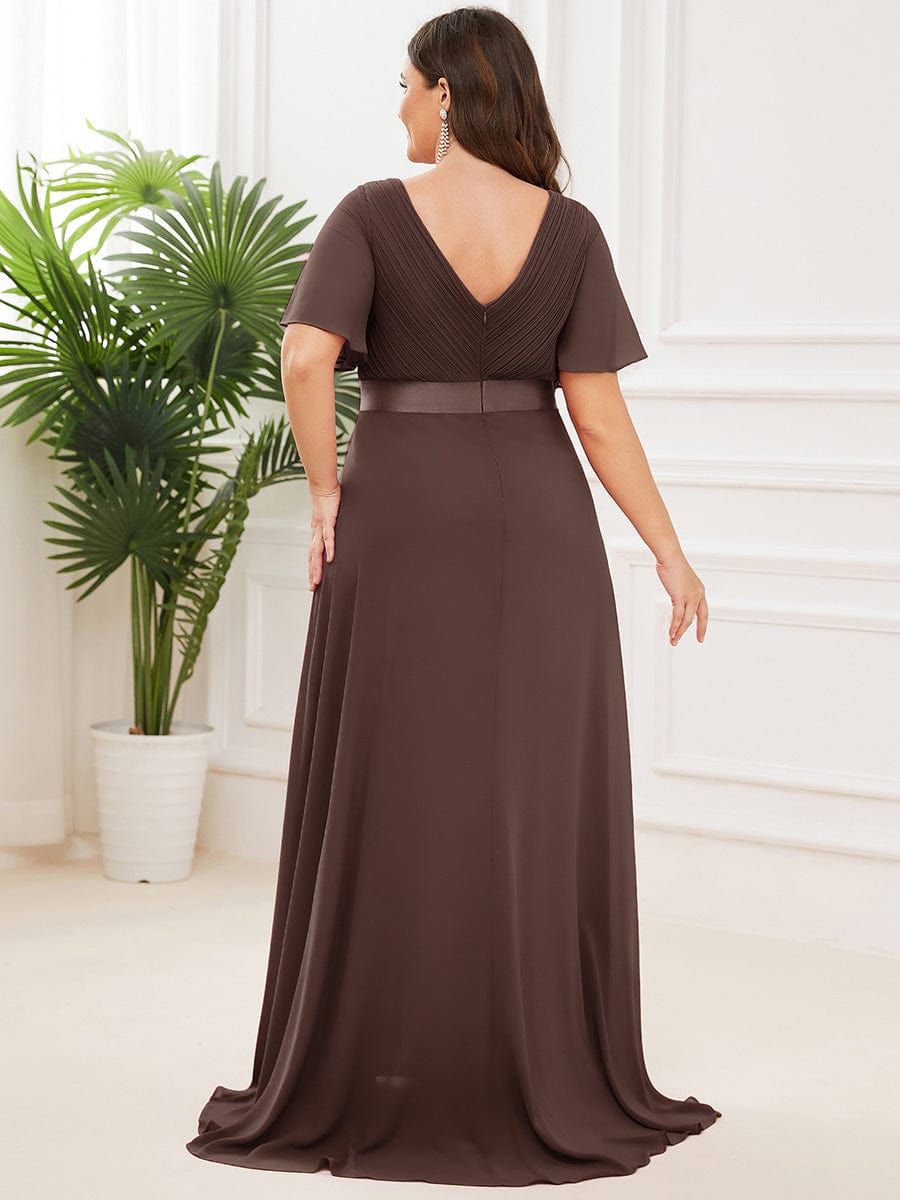 High Waist Short Sleeves Bridesmaid Dress #color_Espresso