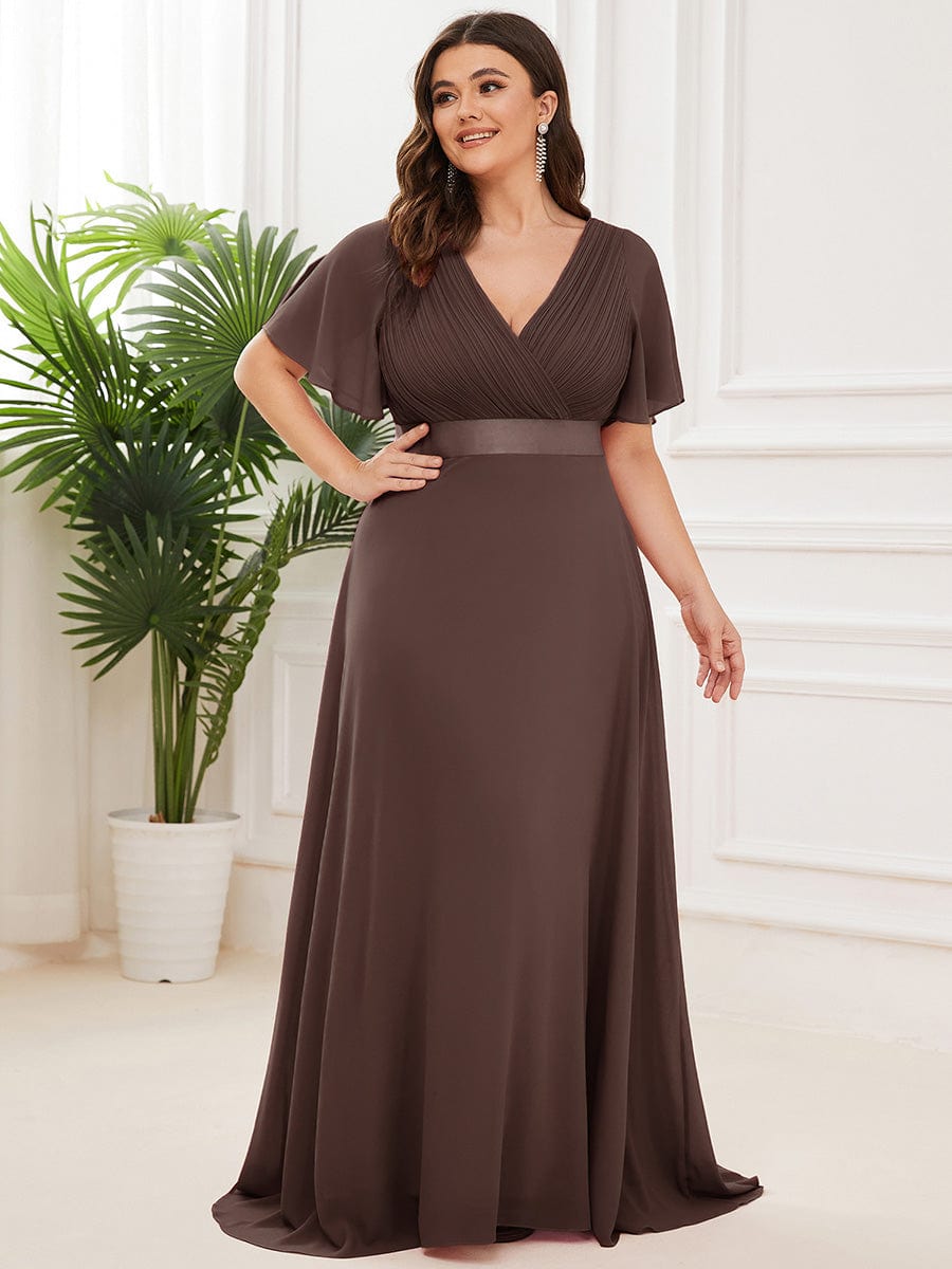 High Waist Short Sleeves Bridesmaid Dress #color_Espresso