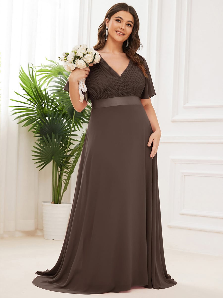 High Waist Short Sleeves Bridesmaid Dress #color_Espresso