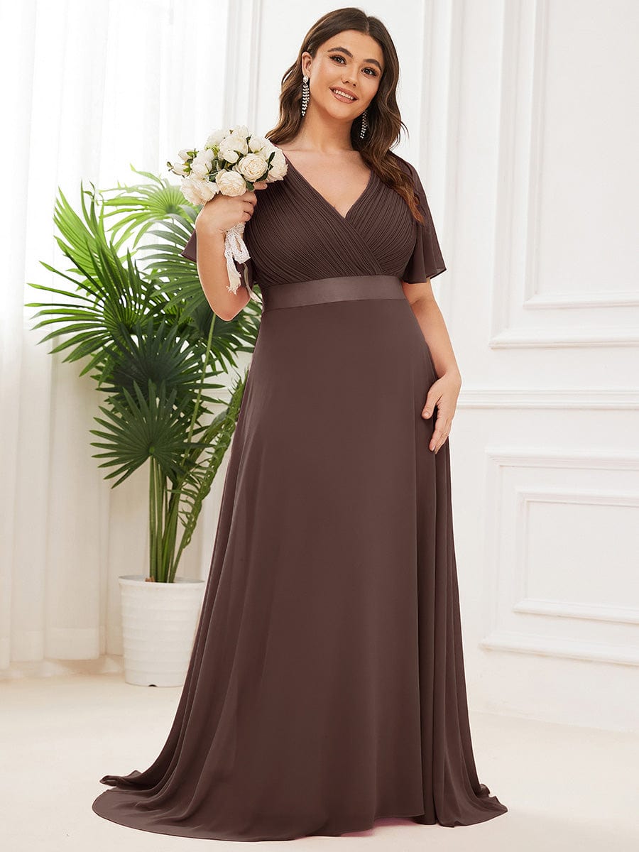High Waist Short Sleeves Bridesmaid Dress #color_Espresso