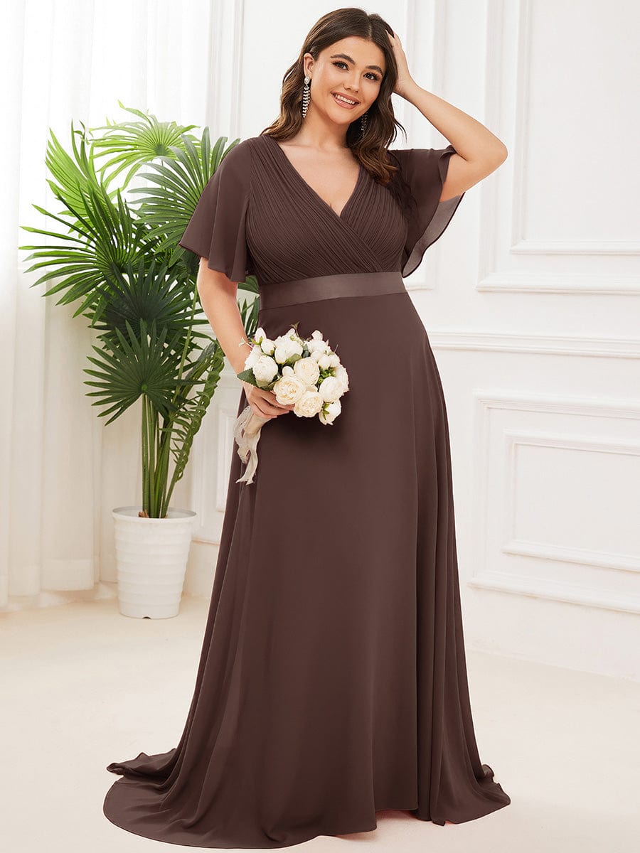 High Waist Short Sleeves Bridesmaid Dress #color_Espresso