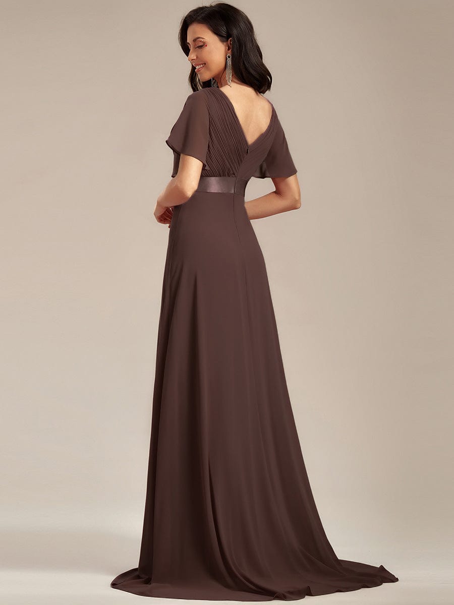 High Waist Short Sleeves Bridesmaid Dress #color_Espresso