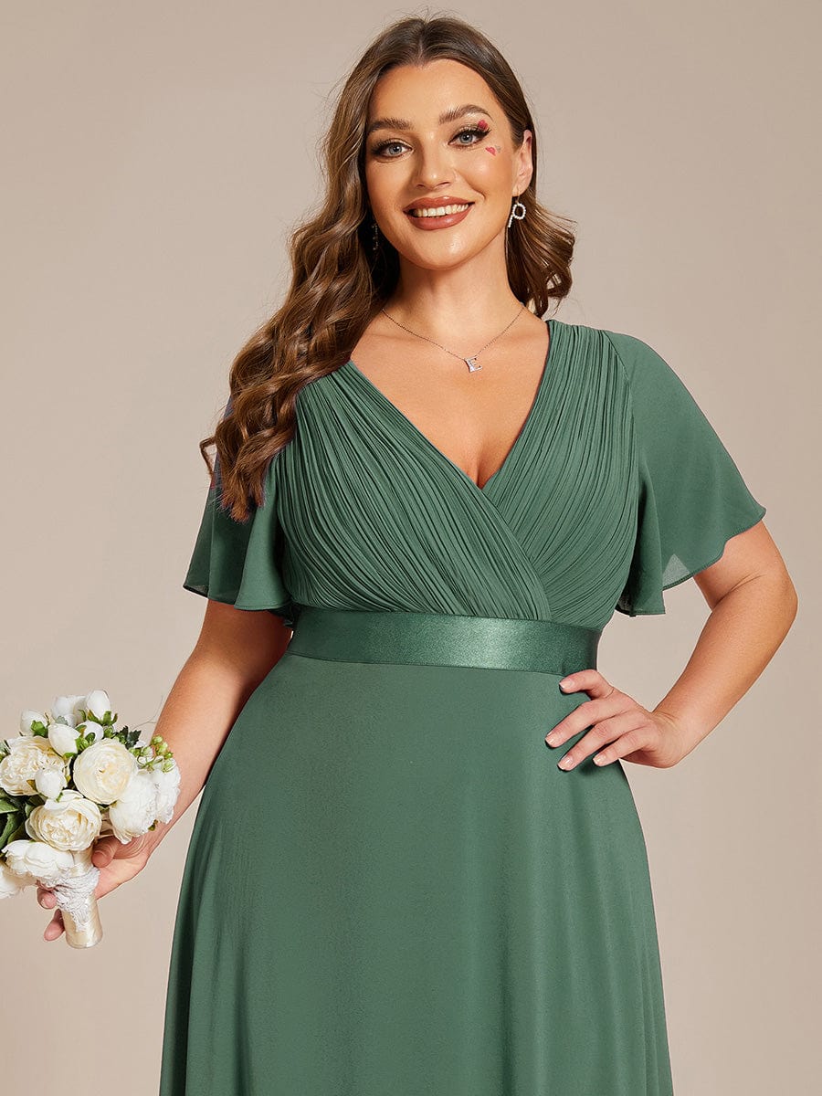 Long Empire Waist Bridesmaid Dress with Short Flutter Sleeves #color_Eucalyptus Green