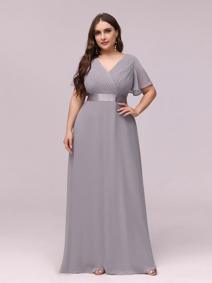 Empire Waist Floor Length Bridesmaid Dress with Short Flutter Sleeves #color_Grey