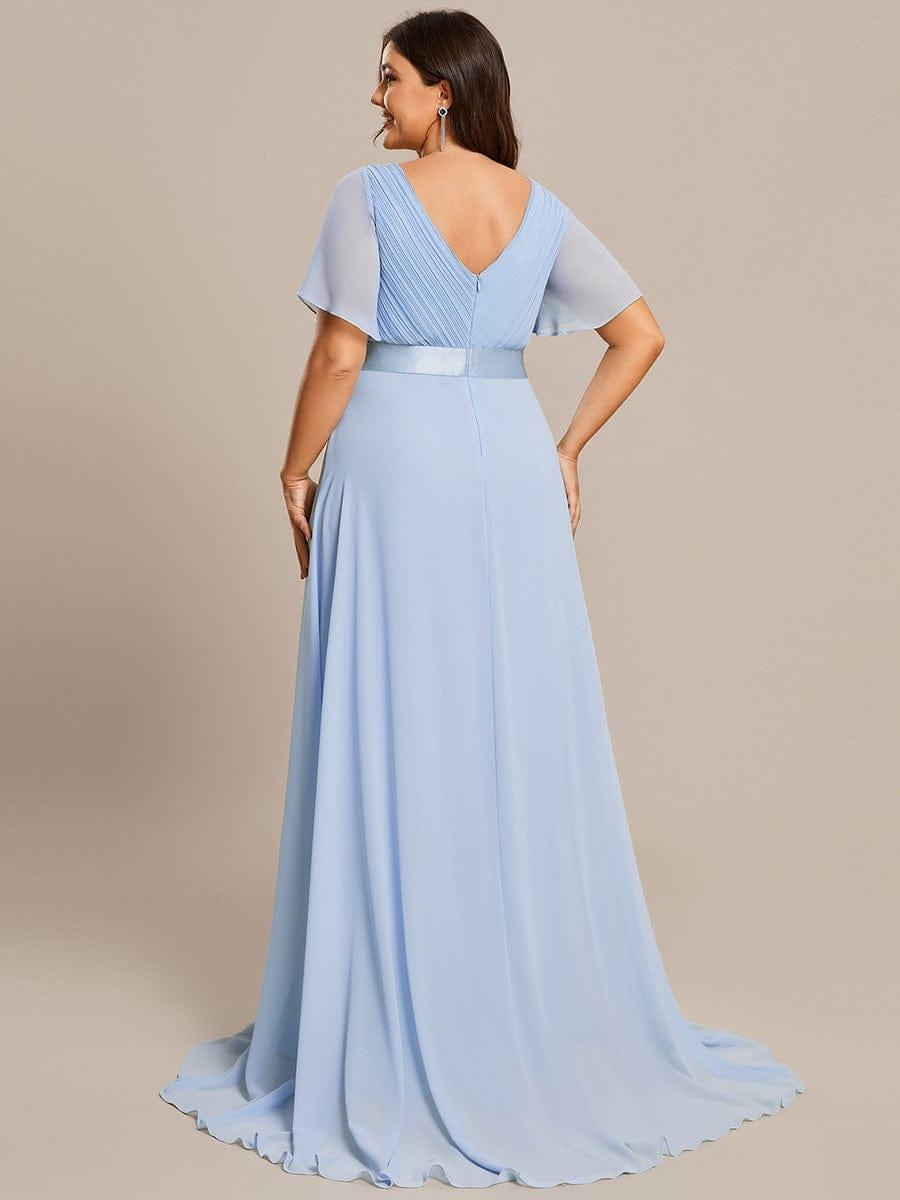 Long Empire Waist Bridesmaid Dress with Short Flutter Sleeves #color_Ice Blue