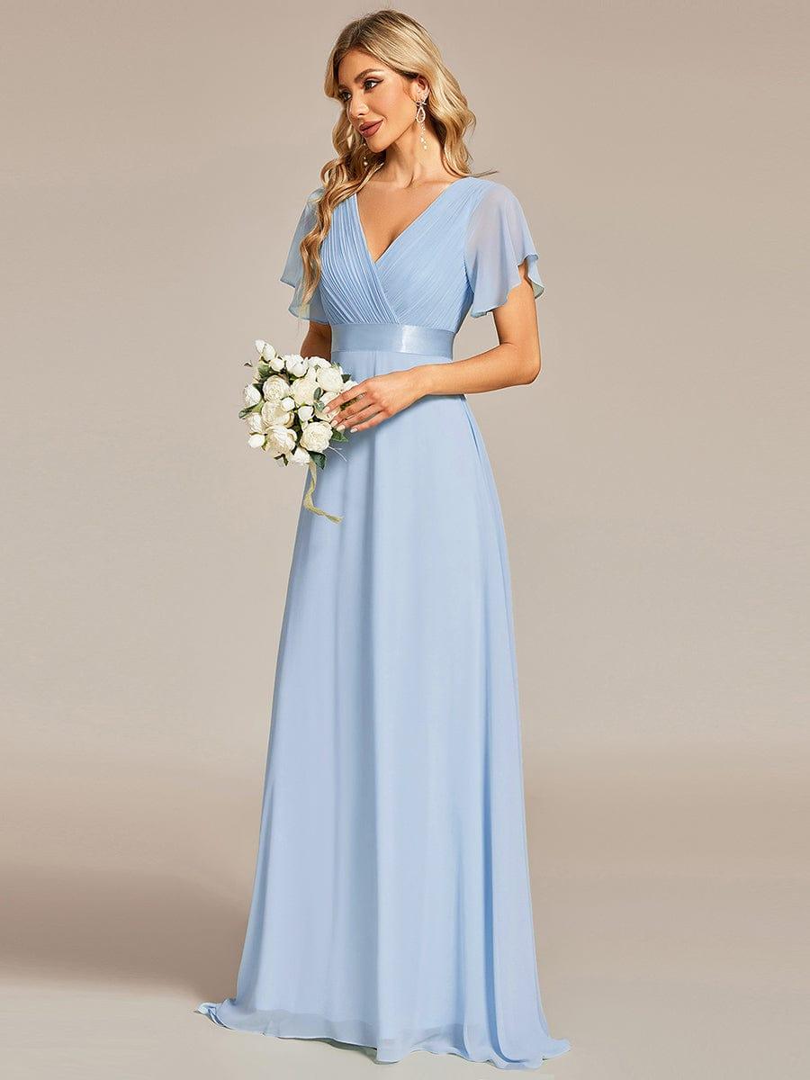 Long Empire Waist Bridesmaid Dress with Short Flutter Sleeves #color_Ice Blue
