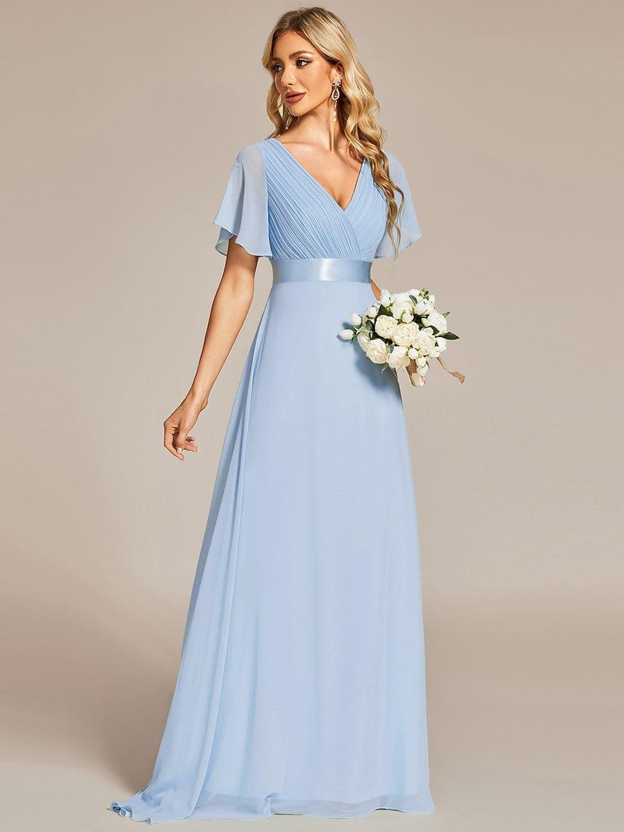 Long Empire Waist Bridesmaid Dress with Short Flutter Sleeves #color_Ice Blue