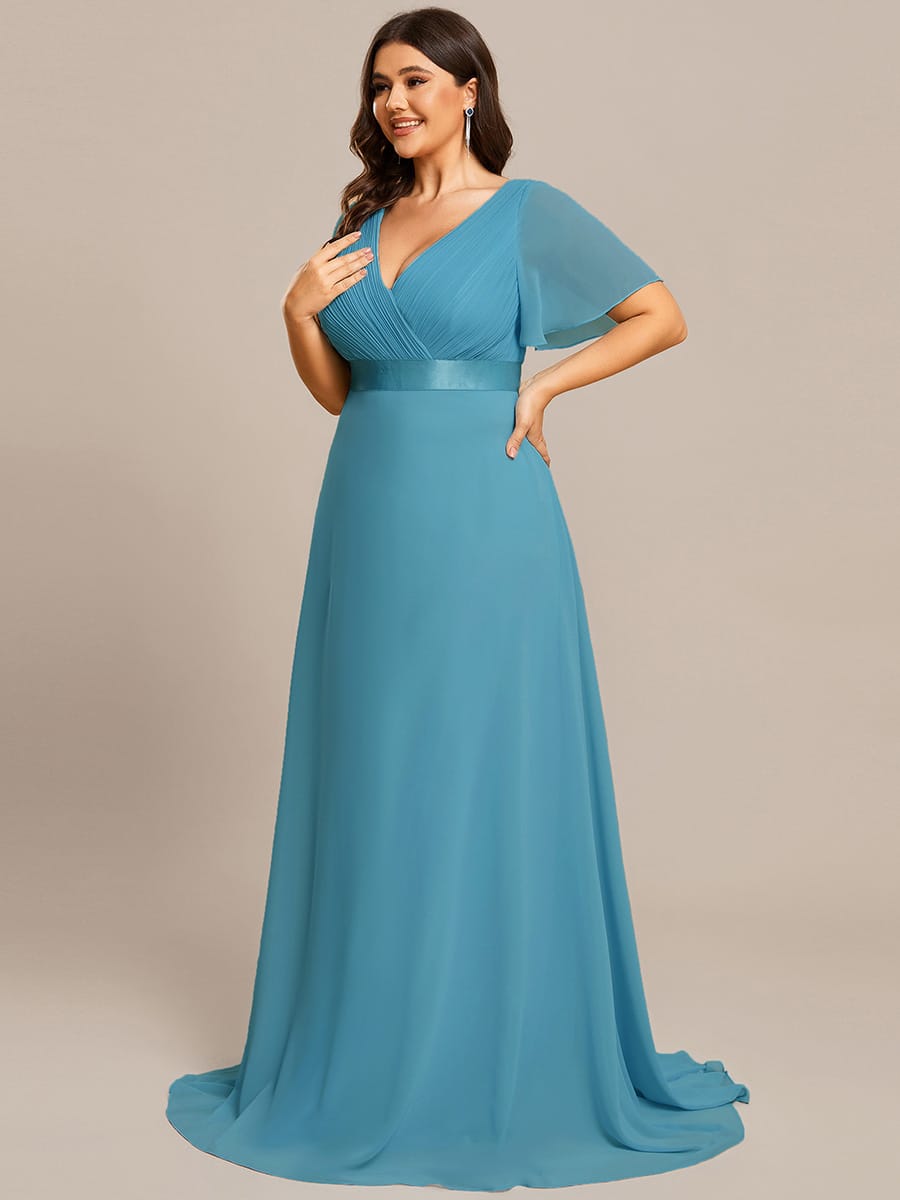 High Waist Short Sleeves Bridesmaid Dress #color_Jade Blue