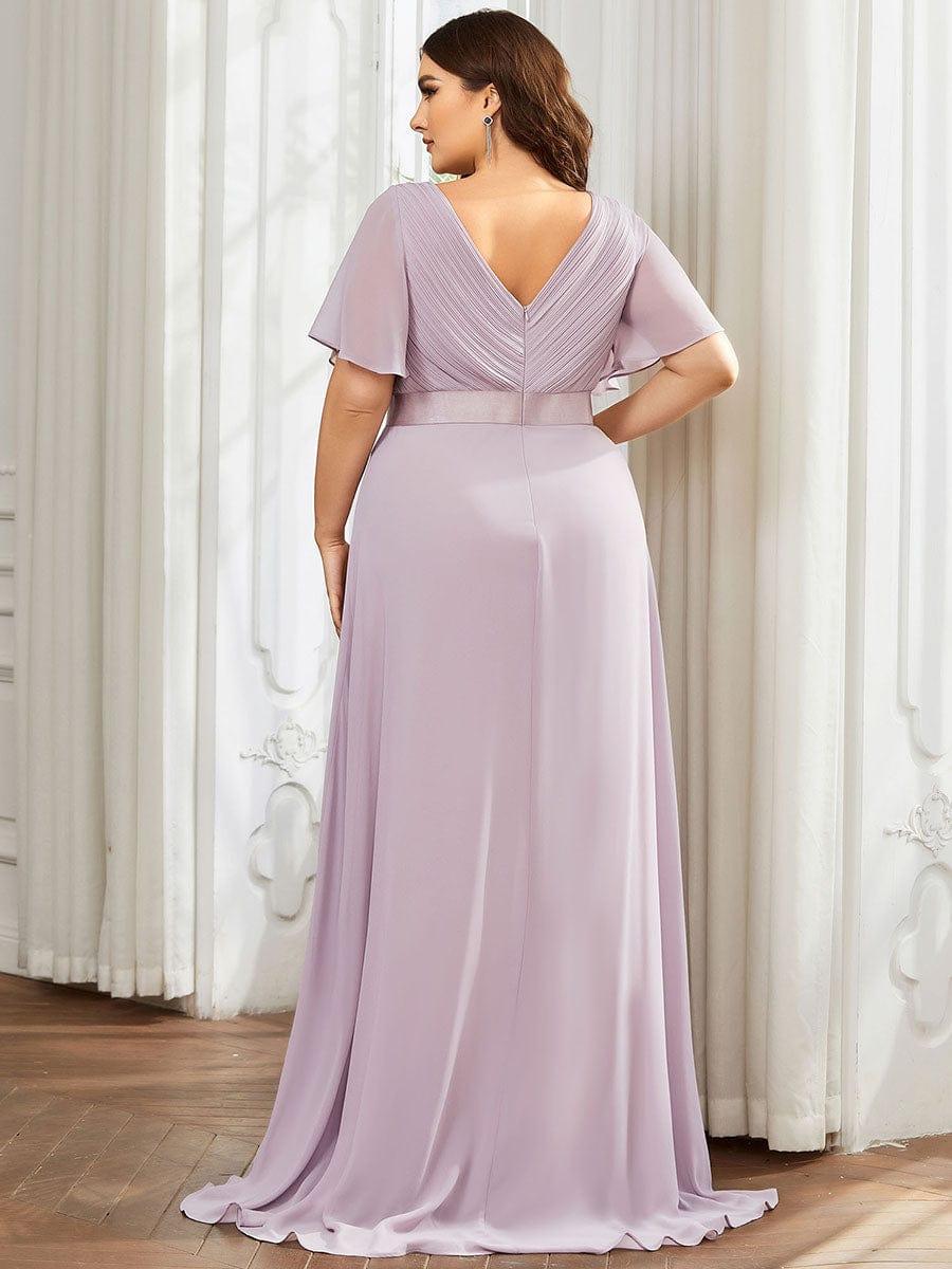 Long Empire Waist Bridesmaid Dress with Short Flutter Sleeves #color_Lilac