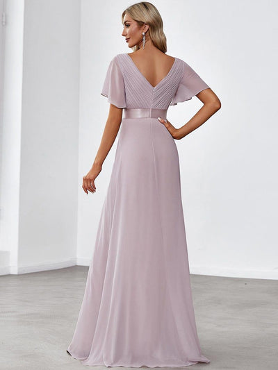 High Waist Short Sleeves Bridesmaid Dress #color_Lilac