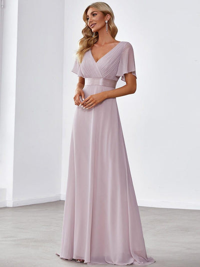 High Waist Short Sleeves Bridesmaid Dress #color_Lilac