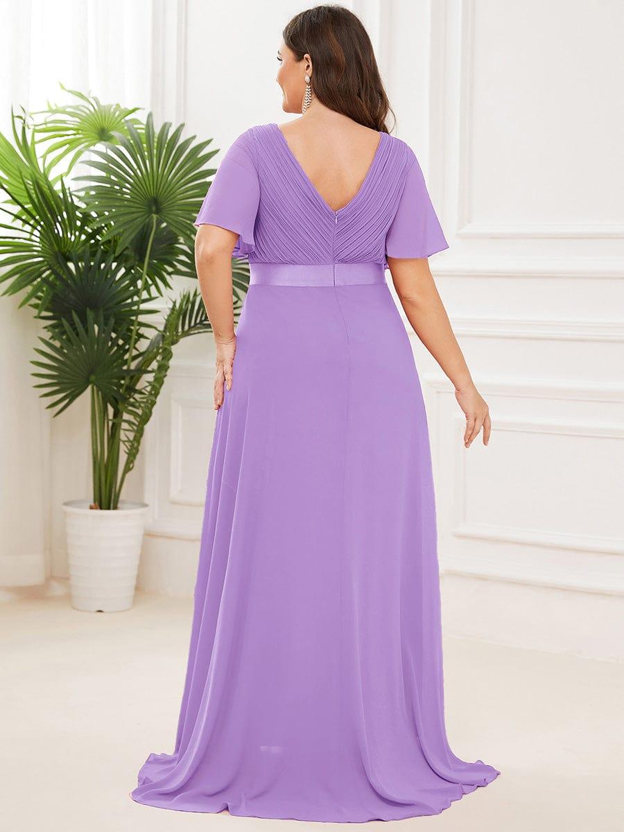 Empire Waist Floor Length Bridesmaid Dress with Short Flutter Sleeves #color_Lavender