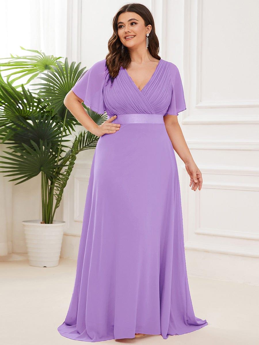 Empire Waist Floor Length Bridesmaid Dress with Short Flutter Sleeves #color_Lavender
