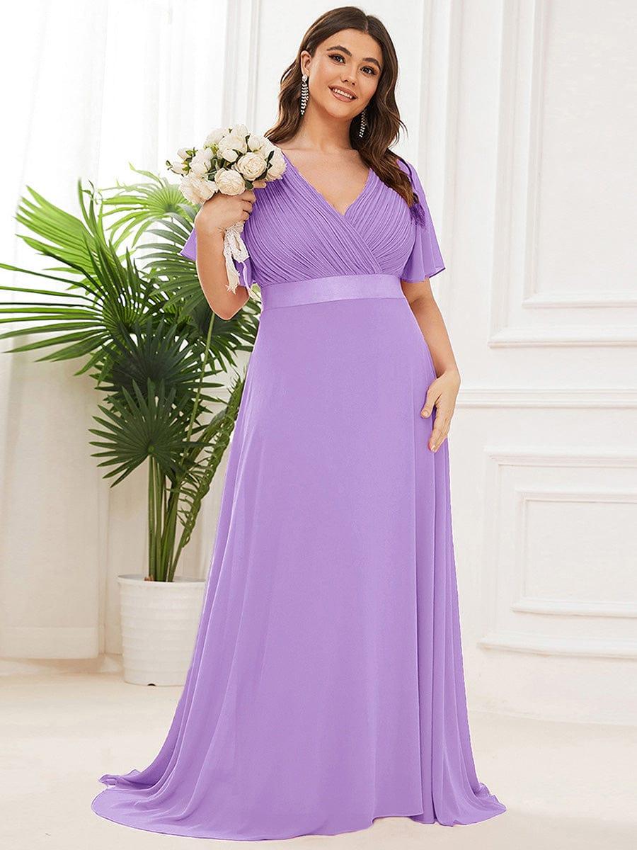 Empire Waist Floor Length Bridesmaid Dress with Short Flutter Sleeves #color_Lavender