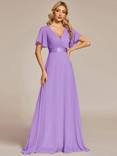 High Waist Short Sleeves Bridesmaid Dress #color_Lavender