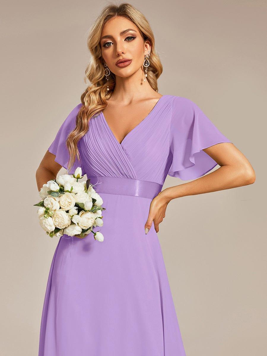 Empire Waist Floor Length Bridesmaid Dress with Short Flutter Sleeves #color_Lavender