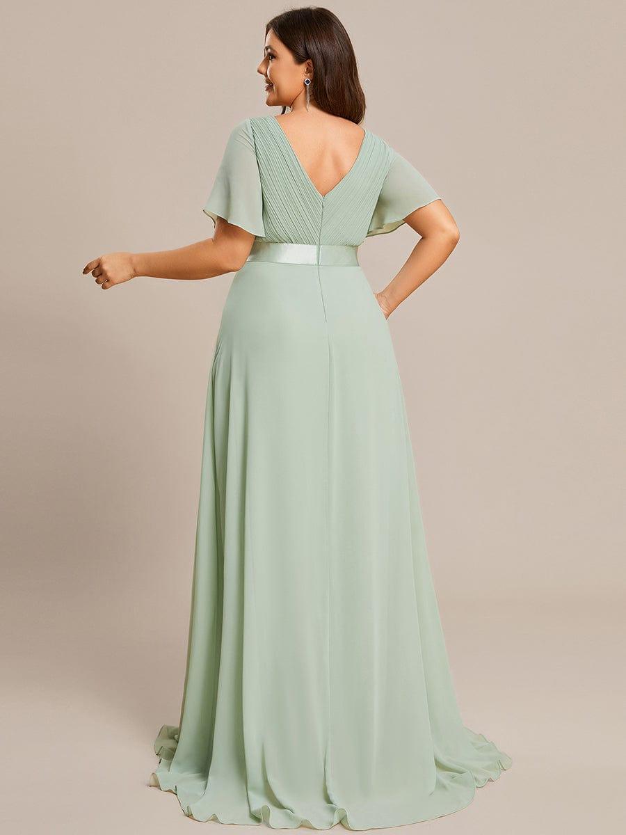 Long Empire Waist Bridesmaid Dress with Short Flutter Sleeves #color_Mint Green