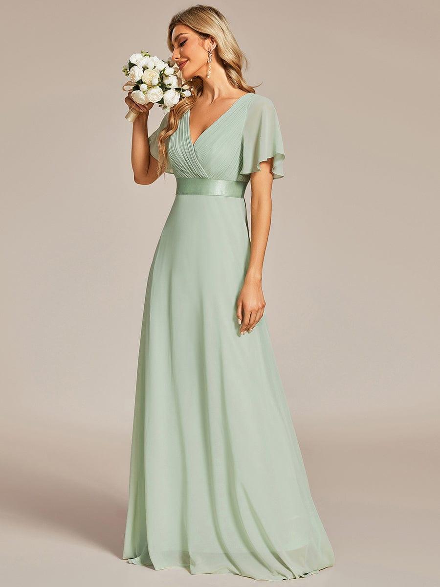 Long Empire Waist Bridesmaid Dress with Short Flutter Sleeves #color_Mint Green