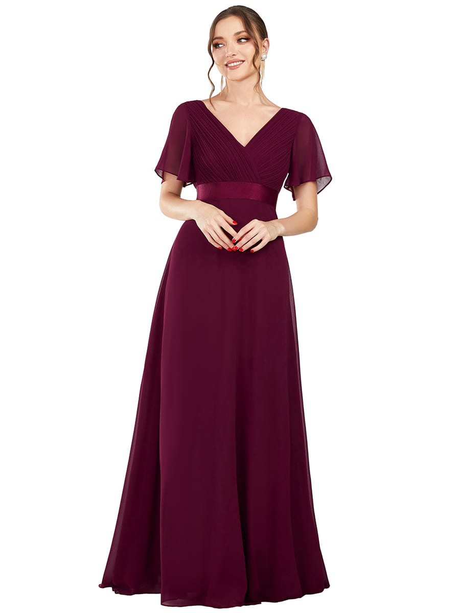 High Waist Short Sleeves Bridesmaid Dress #color_Mulberry