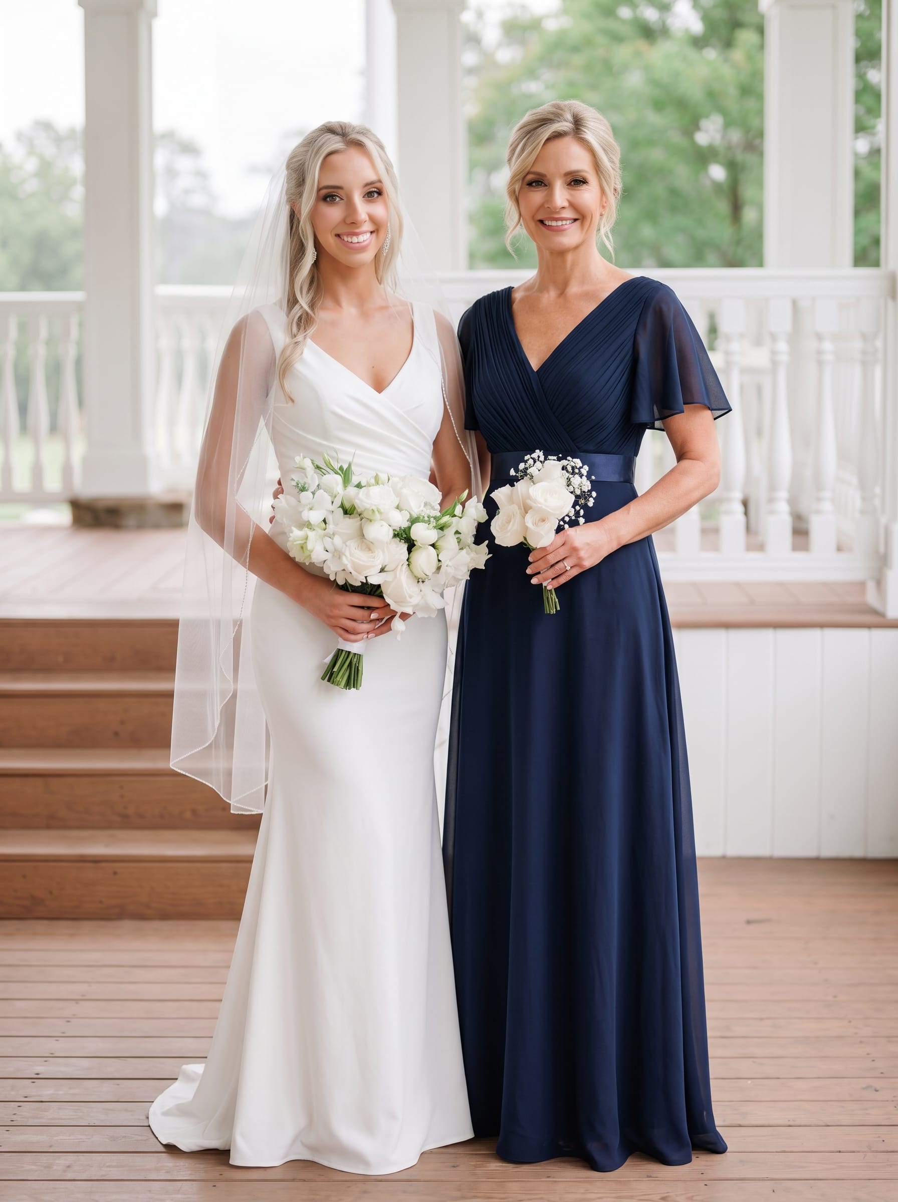Long Empire Waist Bridesmaid Dress with Short Flutter Sleeves #color_Navy Blue