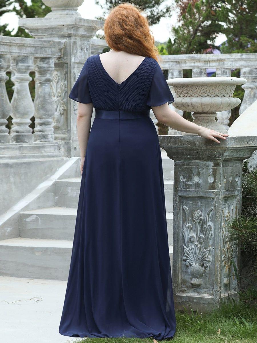 Long Empire Waist Bridesmaid Dress with Short Flutter Sleeves #color_Navy Blue