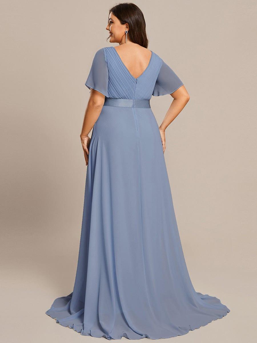 Long Empire Waist Bridesmaid Dress with Short Flutter Sleeves #color_Slate Blue