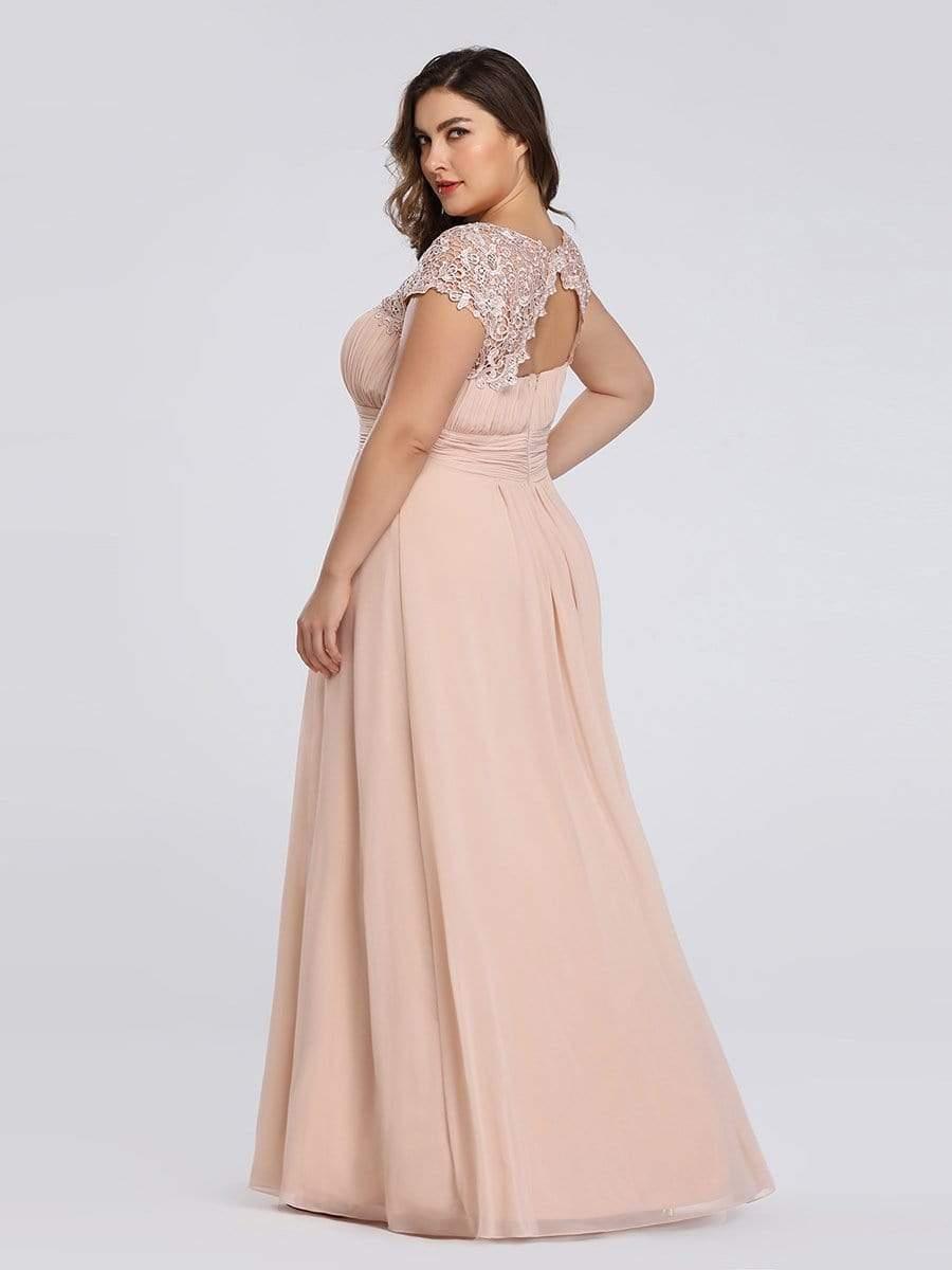 Maxi Long Lace Cap Sleeve Elegant Bridesmaid Dress #color_Blush