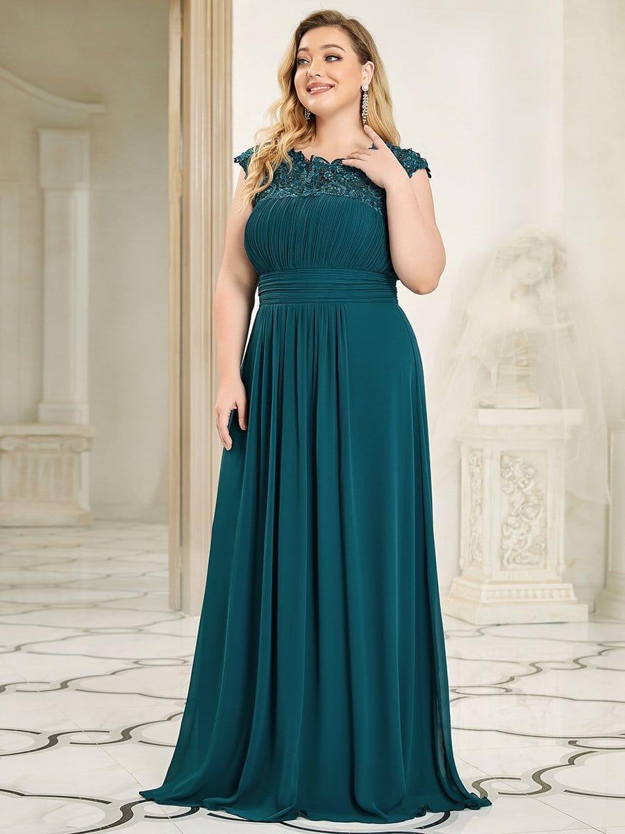 Elegant Flattering Maxi Plus Size Evening Dress #color_Teal