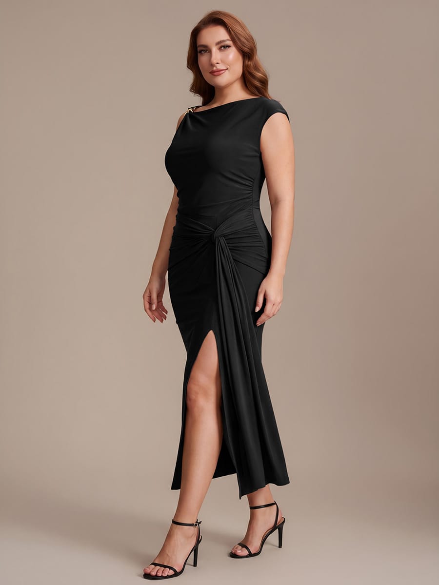 Slit Knit Bodycon Skirts #color_Black