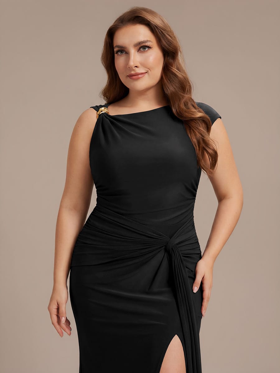 Slit Knit Bodycon Skirts #color_Black