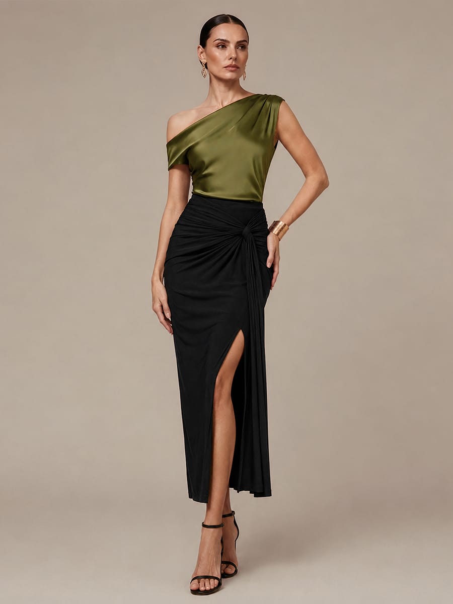 Slit Knit Bodycon Skirts #color_Black