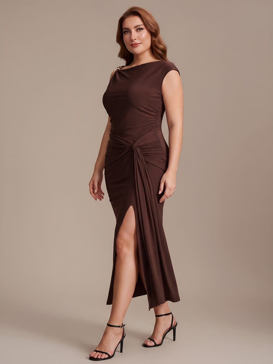 Slit Knit Bodycon Skirts #color_Chocolate Brown