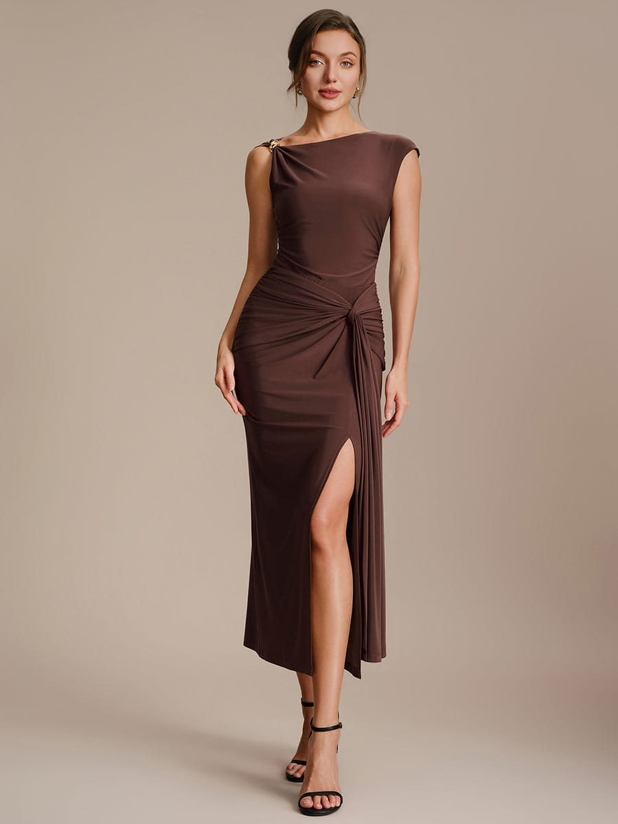 Slit Knit Bodycon Skirts #color_Chocolate Brown