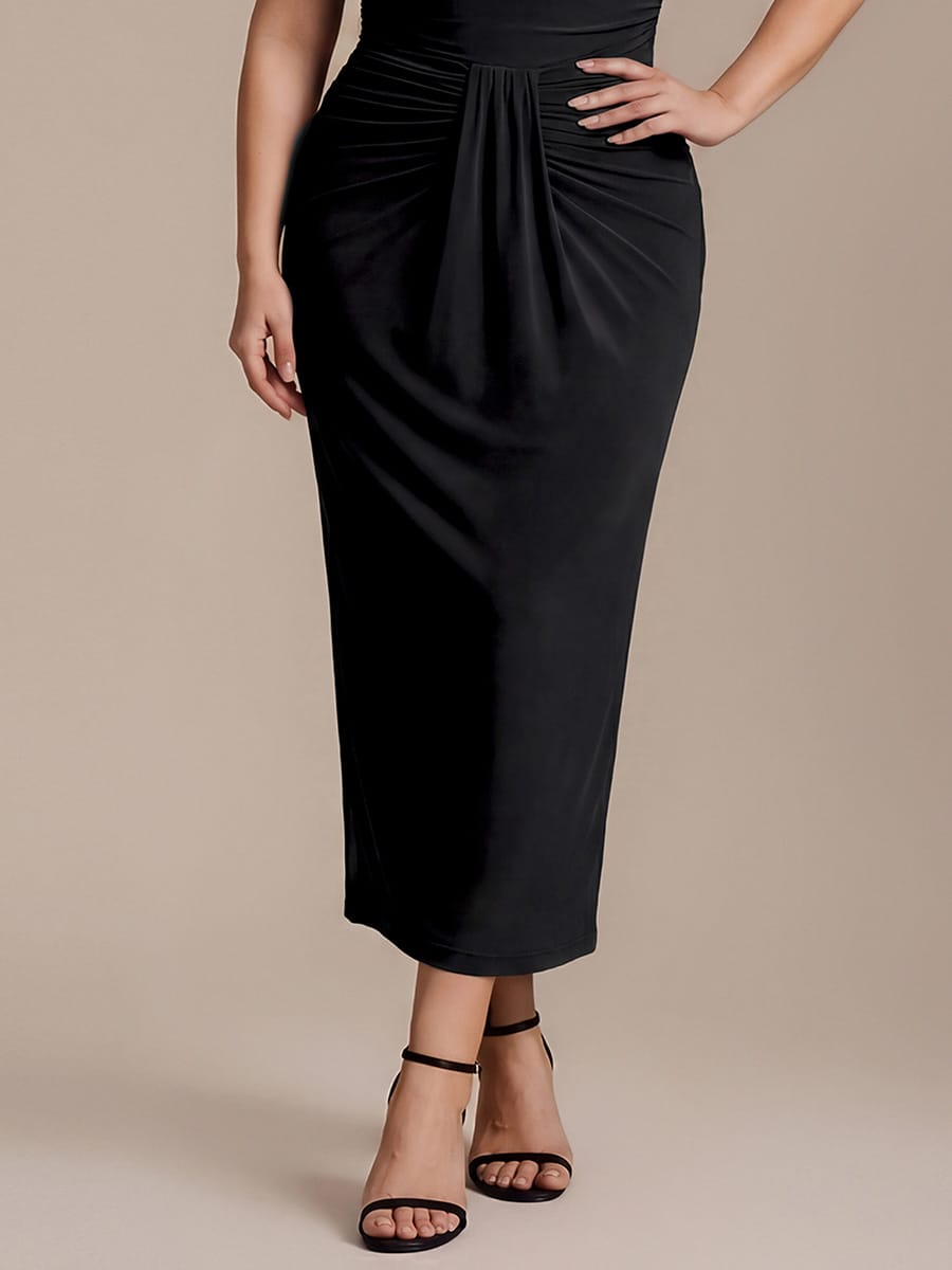 Knit Bodycon Midi Length,Tea Length Skirts #color_Black