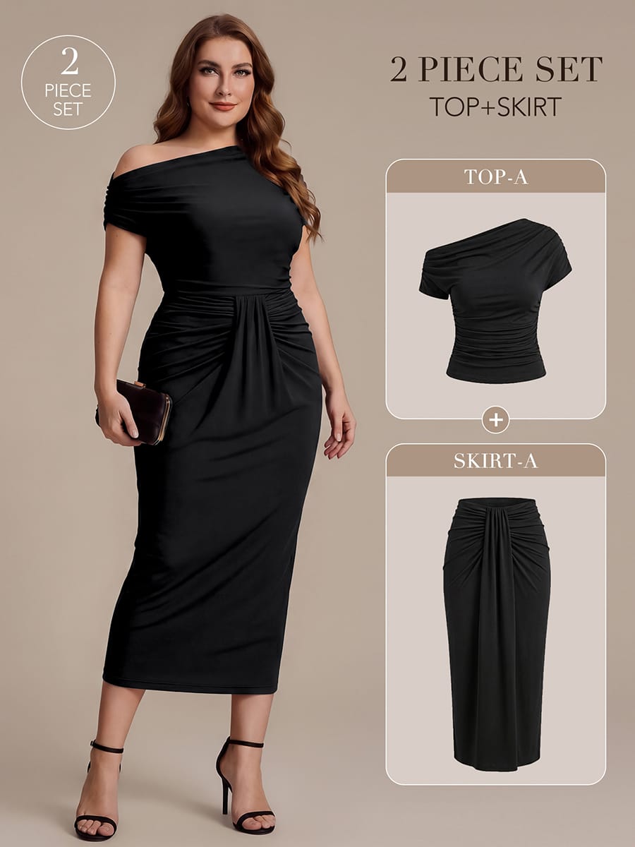 Knit Bodycon Midi Length,Tea Length Skirts #color_Black