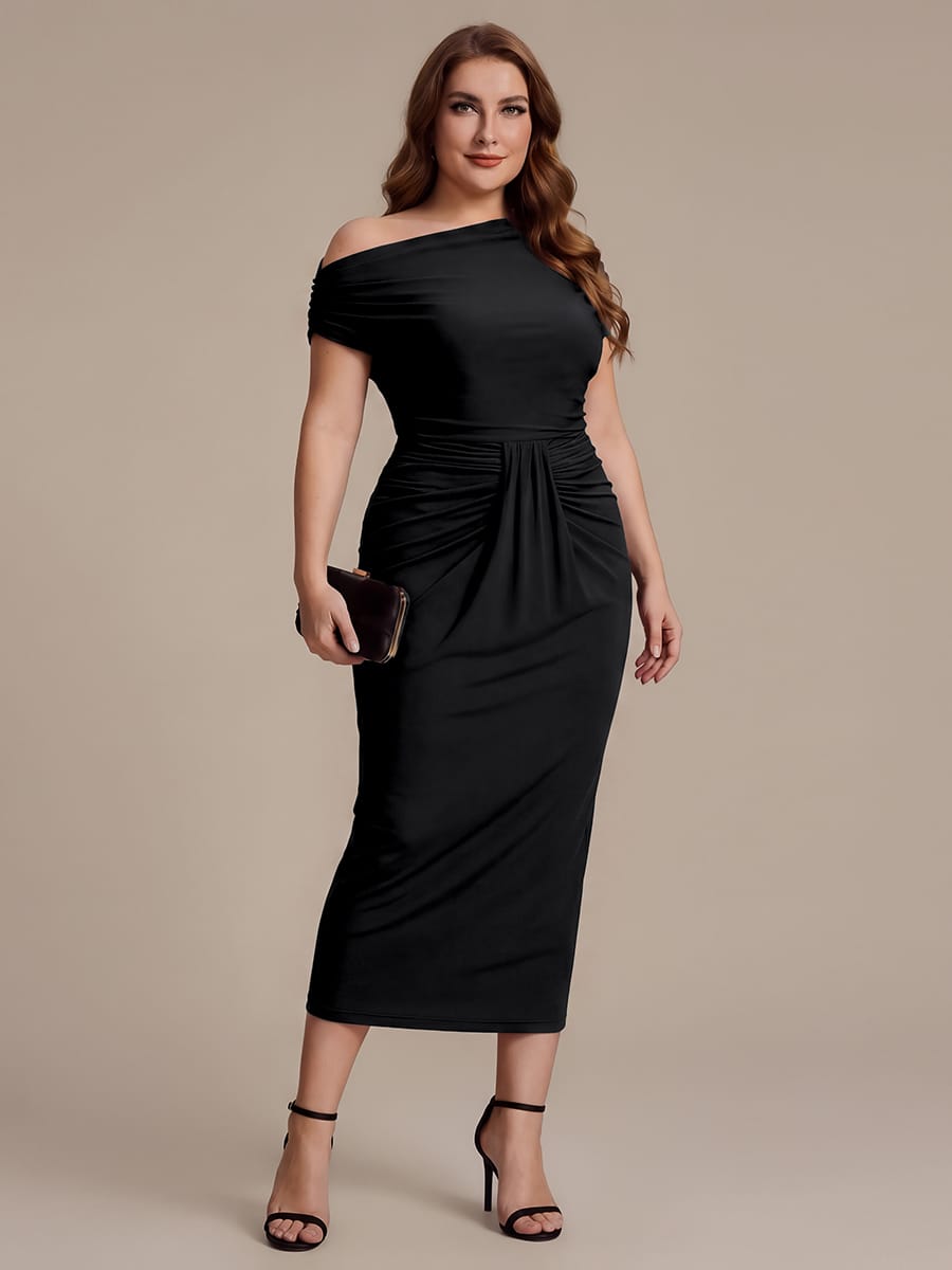 Knit Bodycon Midi Length,Tea Length Skirts #color_Black