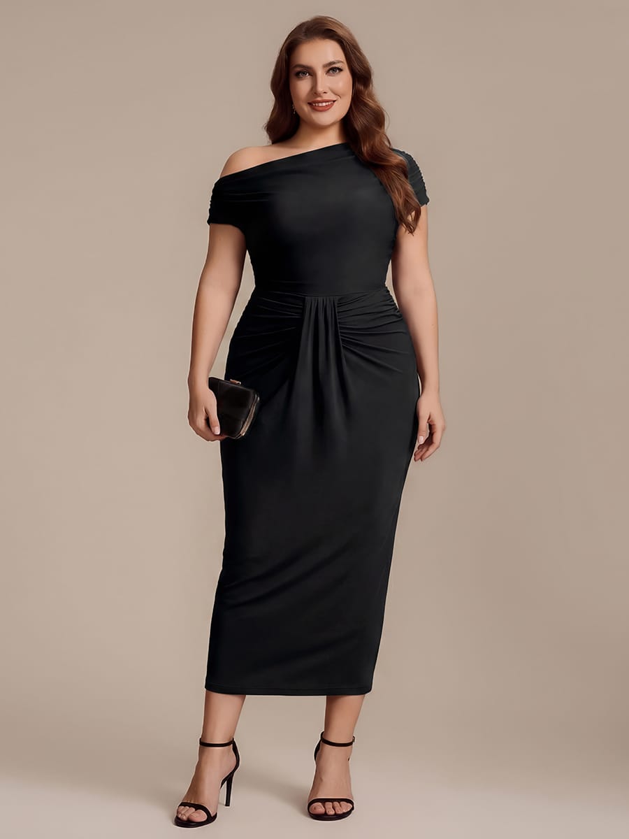 Knit Bodycon Midi Length,Tea Length Skirts #color_Black