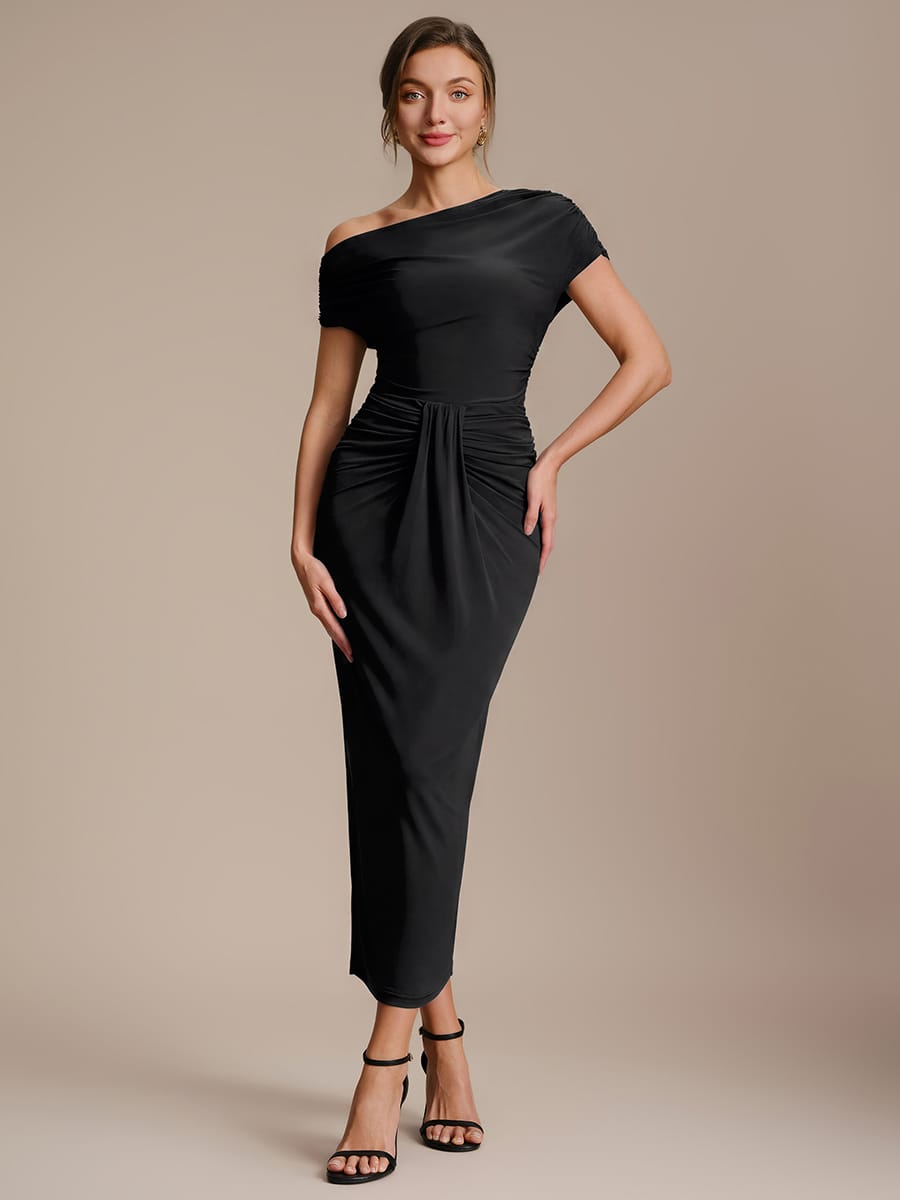 Knit Bodycon Midi Length,Tea Length Skirts #color_Black